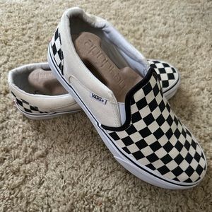 Men’s Size 8.5 Asher Checkered Slip-On Vans Black & White